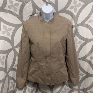 DKNY Jacket Womens 4 Hidden Button Blazer Collarless Mandarin Tan Plaid Vintage